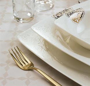 Emsan Fine Bone Fiore Yemek Takımı Kare 61 Parça Gold