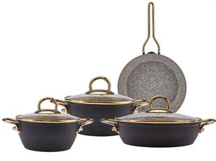 Emsan Lıne Granit Tencere Seti 7 Parça Siyah Gold