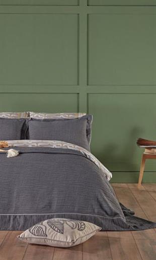 Doqu Parma Yatak Örtüsü Çift Kişilik Gri