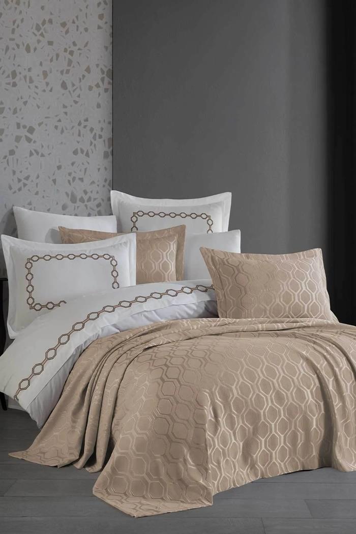 Elart Nevresimli Şönil Yatak Örtüsü Seti 9 Parça Andrea EkruYatak Örtüsü