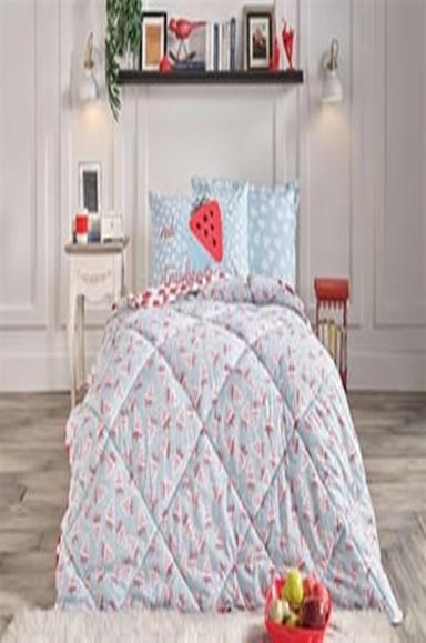 Doqu Poly Cotton Strawberry Uyku Seti Turkuaz - Tek KişilikTek Kişilik Uyku Seti
