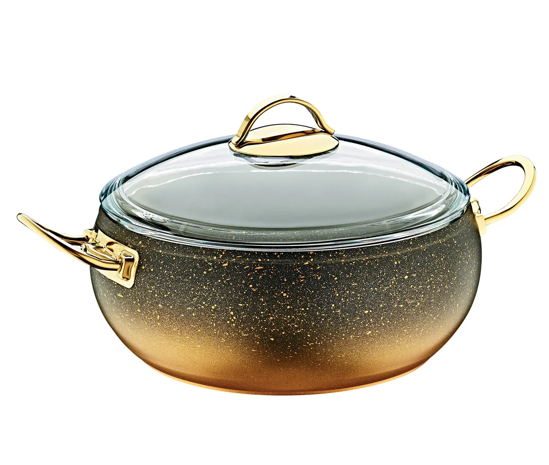 Oms 3141 - 2 Parça, Biogranit, Isıya Dayanıklı Kapaklı, 34x12 Cm - 10,5 Litre - Gold Gövde, Gold DetayTencereler