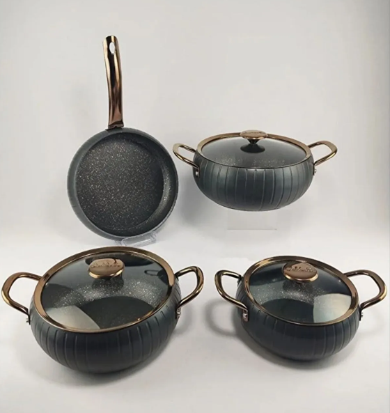 Oms Meridian 7 Parça Granit Tencere Seti Bakır - 3528Tencere Setleri