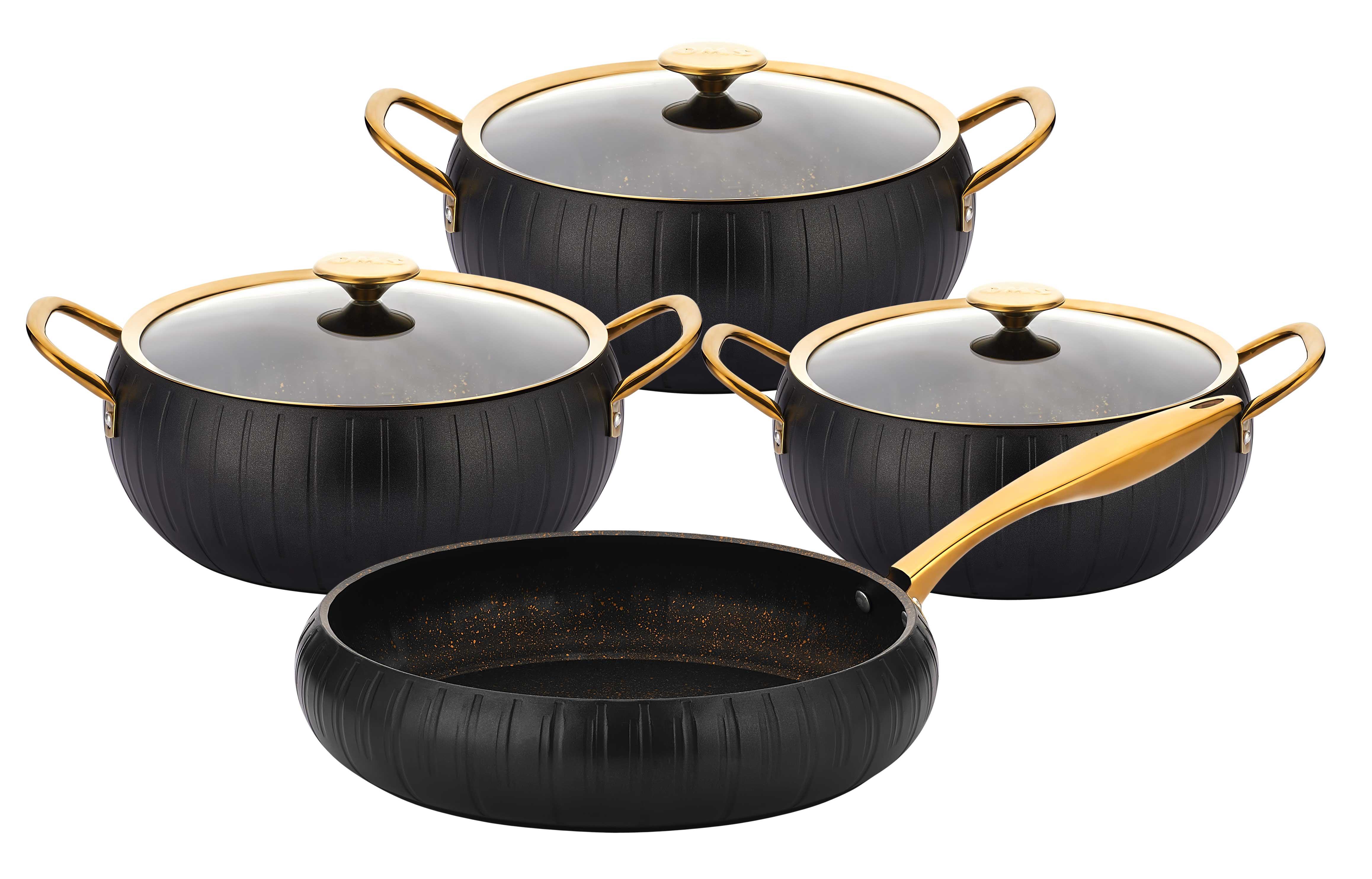 Oms 3528 Meridian 7 Parça Tencere Seti̇ Vz Gold KapakTencere Setleri