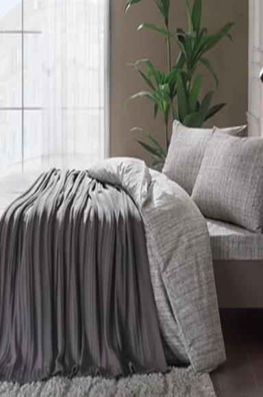 Taç Waffle Trikolu Battaniyeli Nevresim Seti Çift Kişilik GriÇift Kişilik Nevresim Takımları