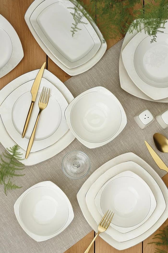 Emsan Defne 60 Parça 12 Kişilik Porselen Yemek Takımı GoldYemek Takımları