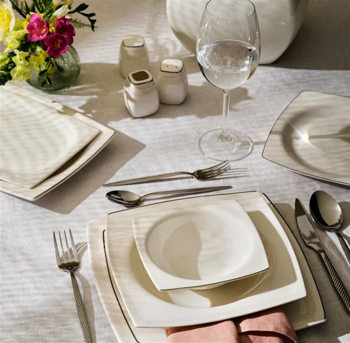 Emsan Fine Bone Zencerek Yemek Takımı 60 Prç KareYemek Takımları