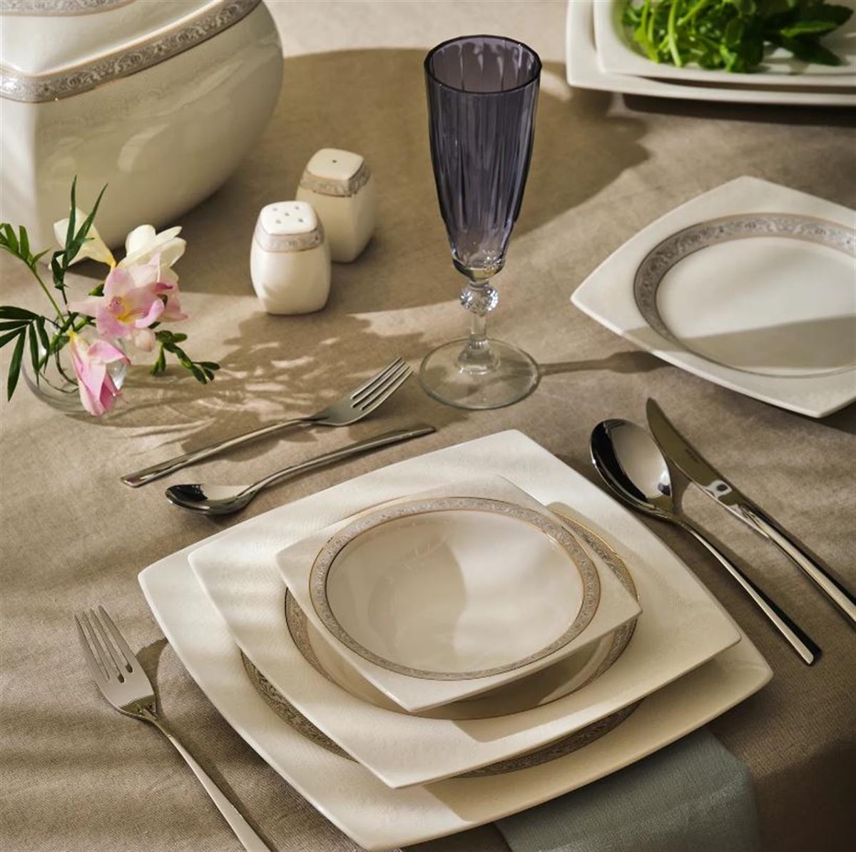 Emsan Fine Bone Dantel Yemek Takımı 60 Prç KareYemek Takımları