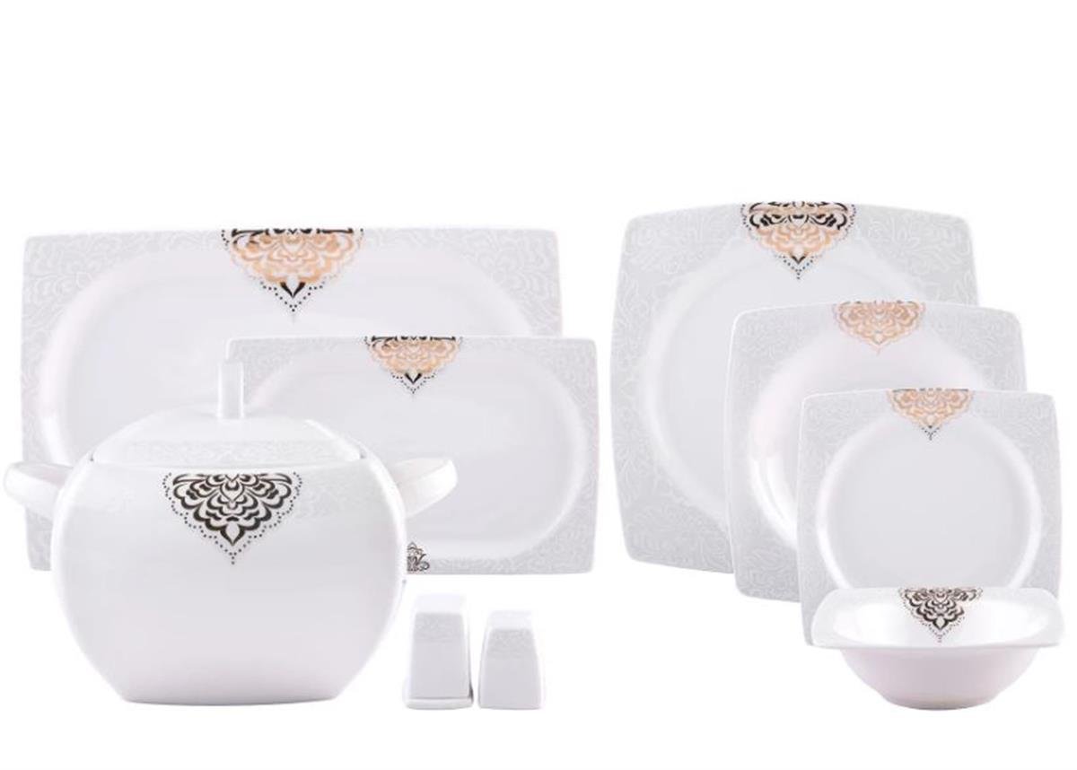 Emsan Fine Bone Fiore Yemek Takımı 61 Prç Gold Kare Yemek Takımları