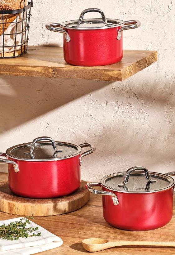 Emsan Master Class 6 Parça Midi Tencere Seti KırmızıTencere Setleri