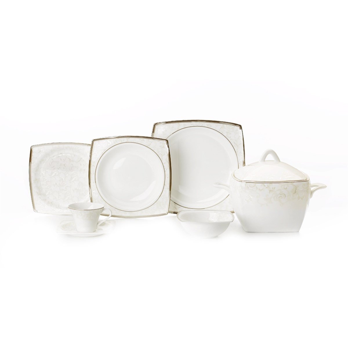 Emsan Fine Bone 584 85 Parça Kare Porselen Yemek TakımıYemek Takımları