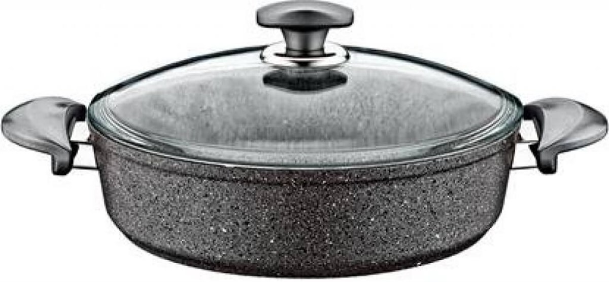 Granit 24x7,5 cm Gri Pilav Tencere Cam KapaklıEv Tekstili