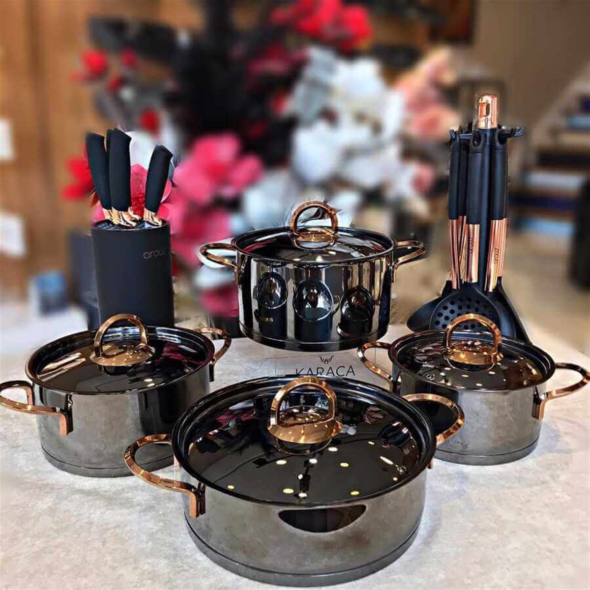 OMS 8 PCS ÇELİK TENCERE TİTANYUM SİLİNDİR SET BAKIRVolantdan Gelenler