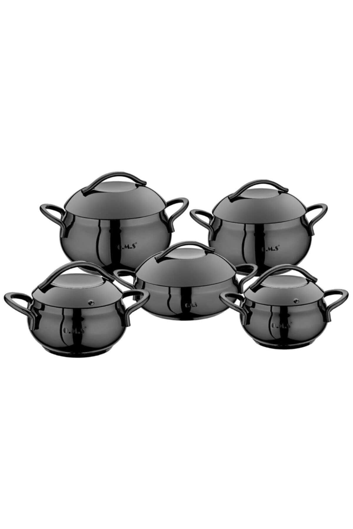 Oms Black Jet Black Steel 10 Parça Çelik Tencere SetiMutfak Gereçleri