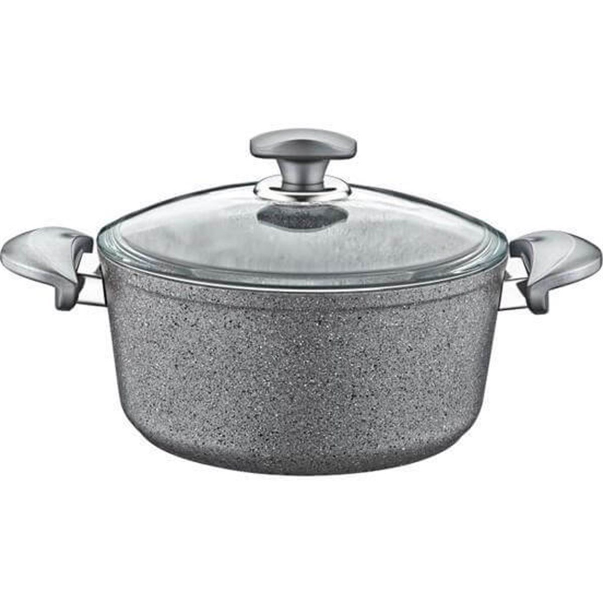 Oms Granit 26X7,5 cm Gri Pilav Tencere Cam KapaklıEv Tekstili