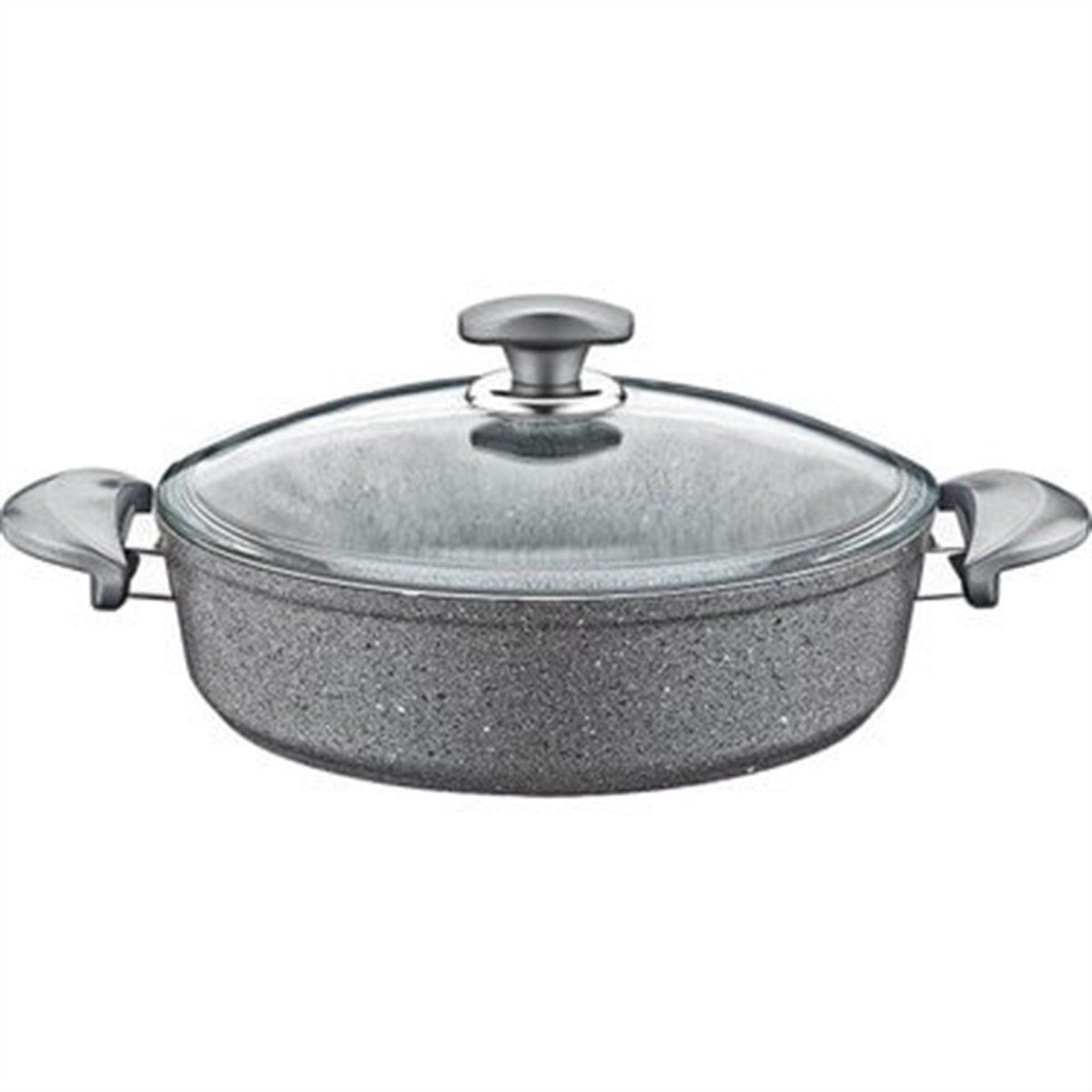 Oms Granit 28X8 cm Gri Pilav Tencere Cam KapaklıEv Tekstili