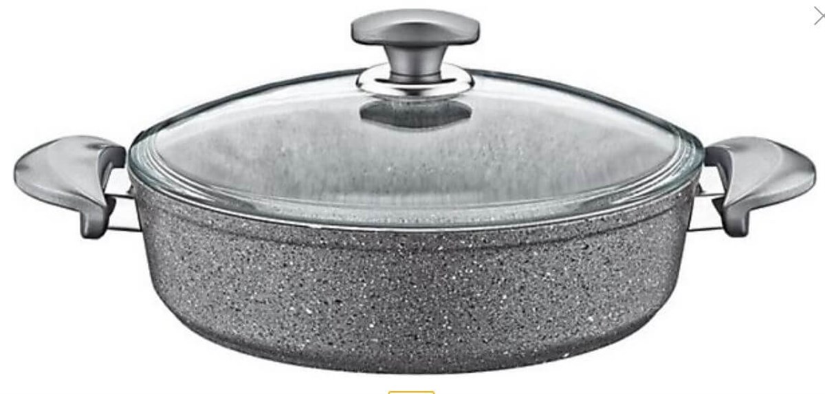 Oms Granit Karnıyarık Tencere Cam Kapak Gri  32X9 CmTencereler