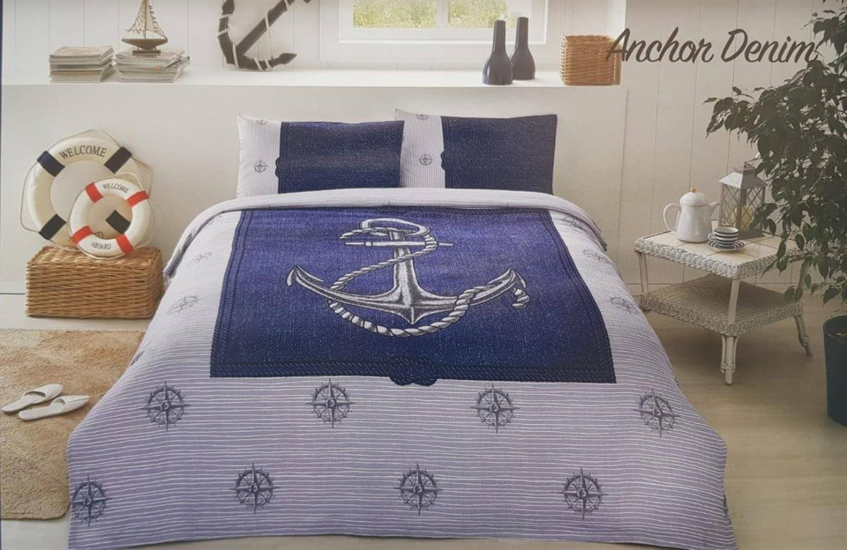 Özdilek Çift Kişilik Pike Takımı Anchor Denim GriPike Takımları