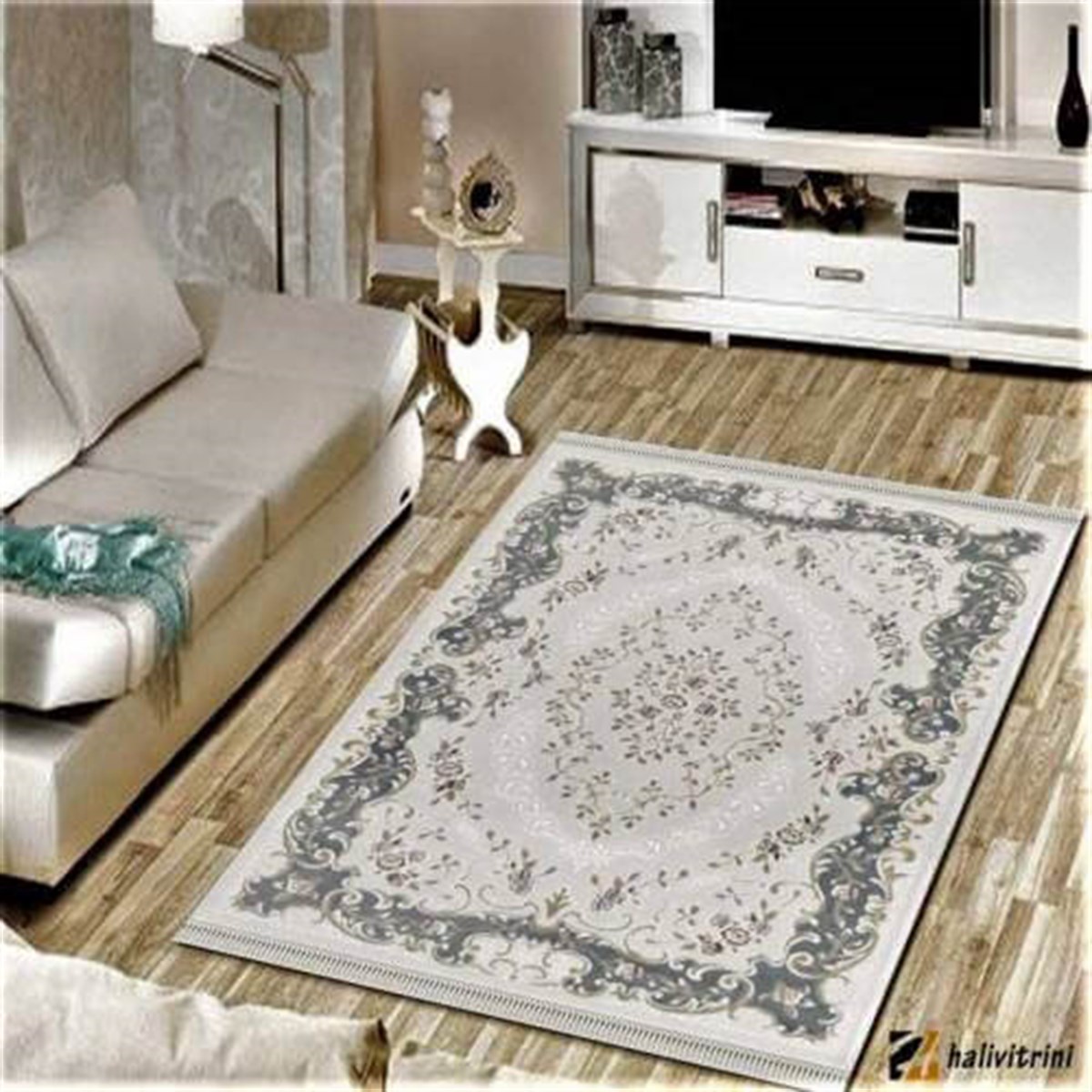 Padişah Oda Halı 150x233 Tibet TB005063 krem turkuazSalon Halıları