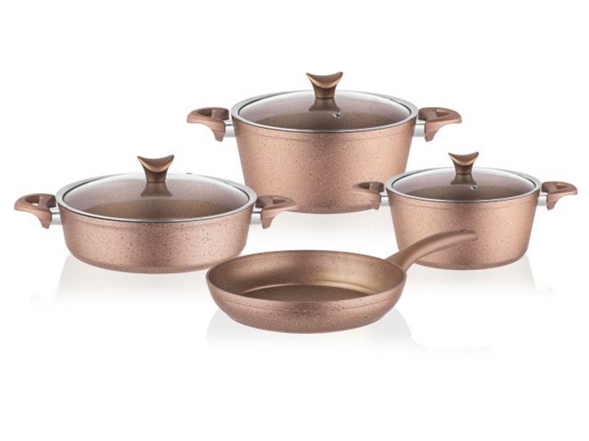 Taç Master Cook 4'lü 7 Parça Granit Tencere Seti Rose GoldTencere Setleri