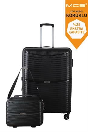 V379 AURA Y.ÜRETİM PP VALİZ 75 CM + MAKYAJ SİYAH SET