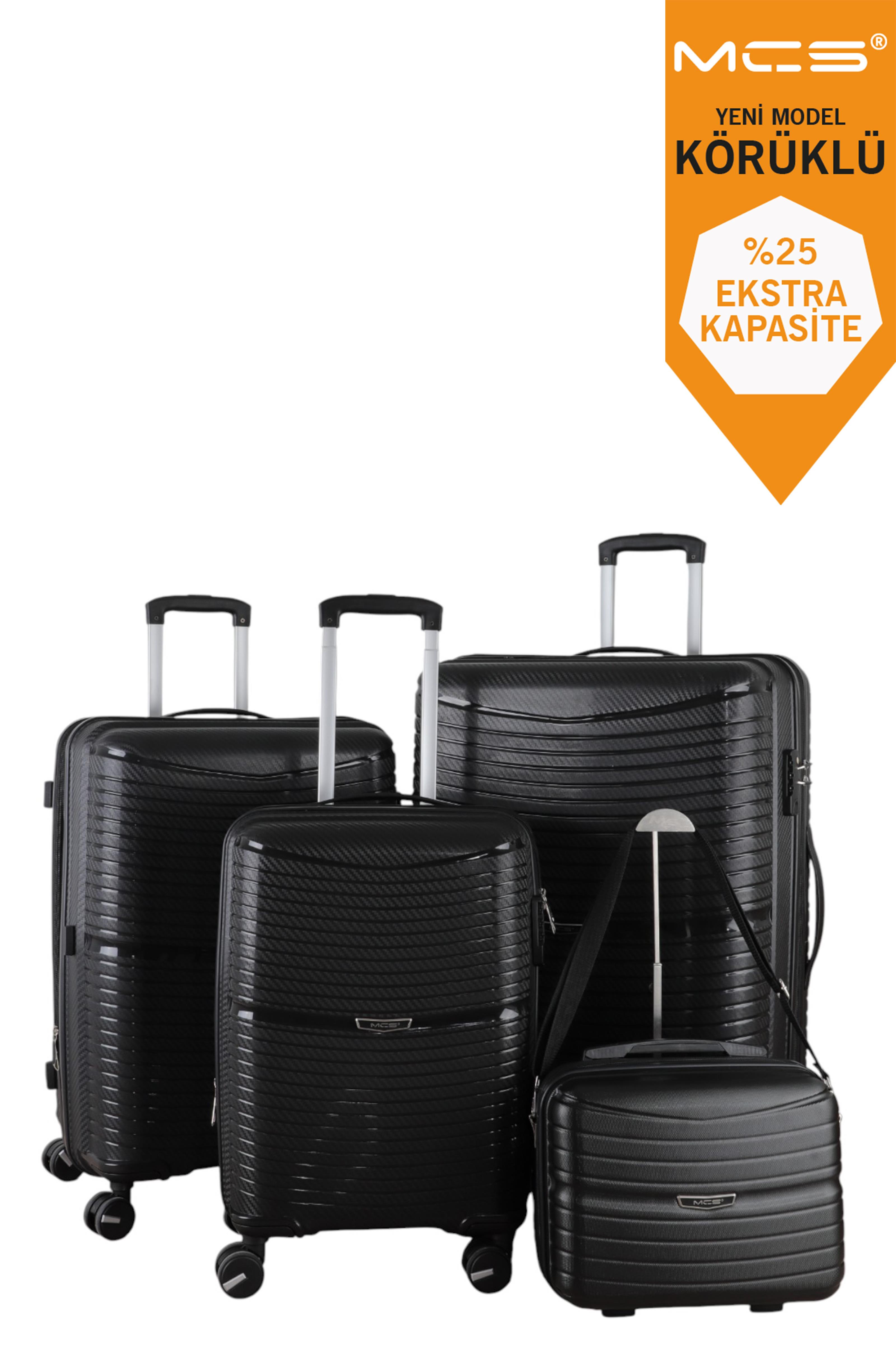 V379 AURA Y.ÜRETİM PP VALİZ SET + MAKYAJ SİYAH SET