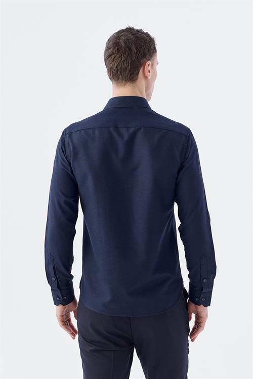Rahat Kalıp - Comfort Fit Serili Gömlek-Jakamen  Yaka Alttan Düğmeli  Serili