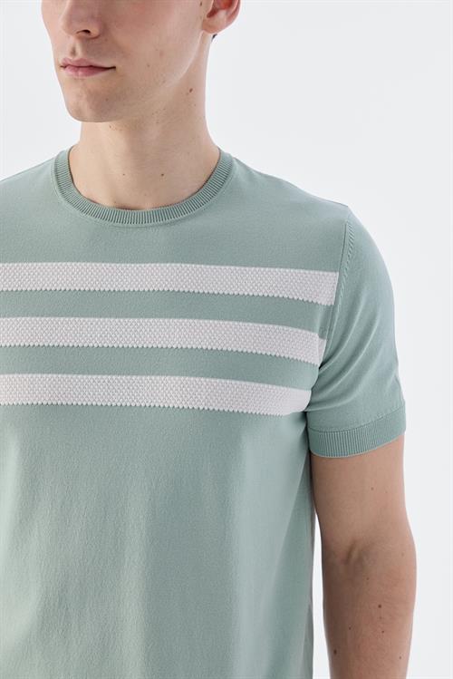 Dar Kalıp - Slim Fit Serili T-Shirt-Jakamen  Bisiklet Yaka  Serili