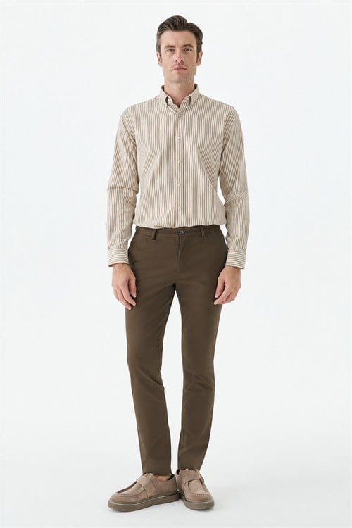 Kahve Comfort Fit Pamuklu Kanvas Pantolon