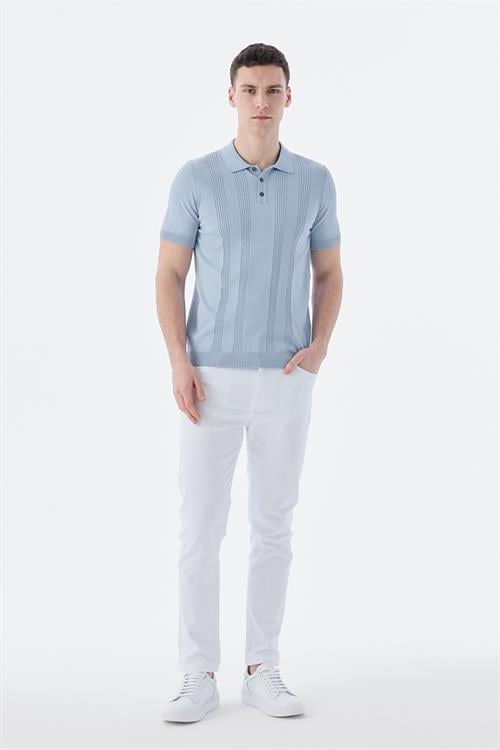 Dar Kalıp - Slim Fit Serili T-Shirt-Jakamen  Polo Düğmeli  Serili