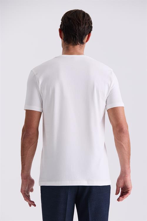 Ekru Slim Fit Bisiklet Yaka T-Shirt
