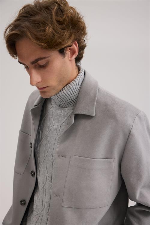 Gri Dar Kalıp - Slim Fit Mont Gömlek Yaka