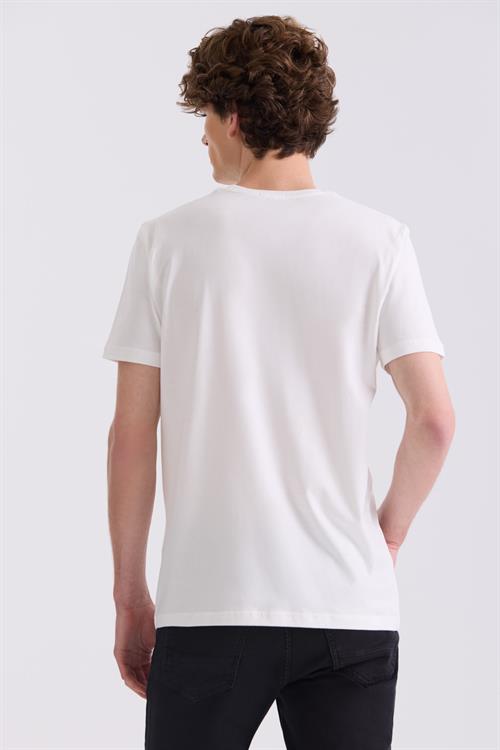Ekru Slim Fit Bisiklet Yaka T-Shirt