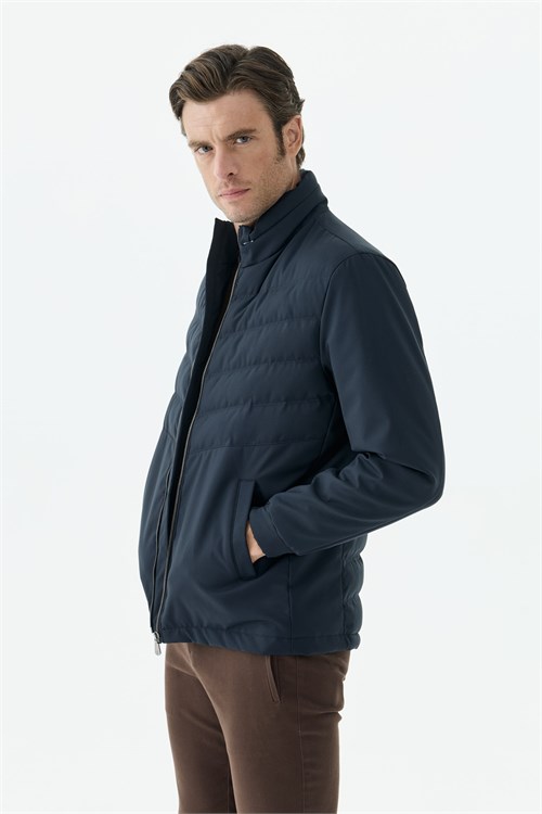 Lacivert Comfort Fit Dik Yaka Spor Mont Mont