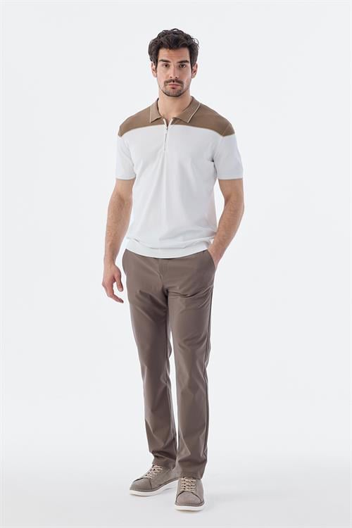 Dar Kalıp - Slim Fit Serili T-Shirt-Jakamen  POLO FERMUARLI  Serili