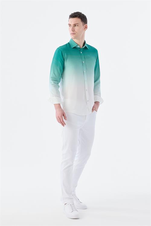 Rahat Kalıp - Comfort Fit Serili Gömlek-Jakamen  Yaka Alttan Düğmeli  Serili