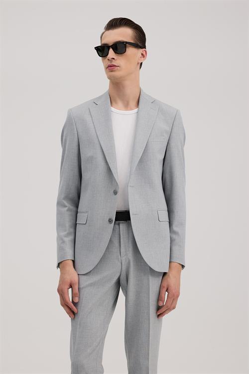 Gri Slim Fit Mono Yaka Takım Elbise 