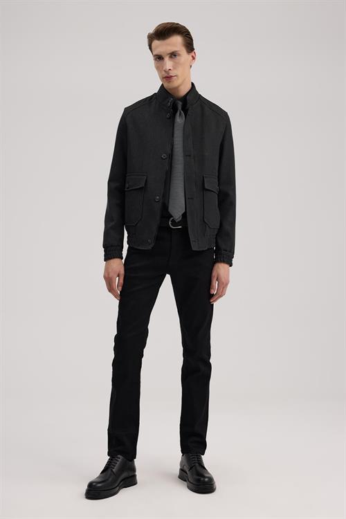 Antrasit Slim Fit Mono Yaka Cepli Ceket Görünümlü Mont