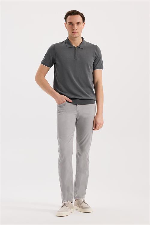 Dar Kalıp - Slim Fit T-Shirt Polo Yaka Fermuarlı