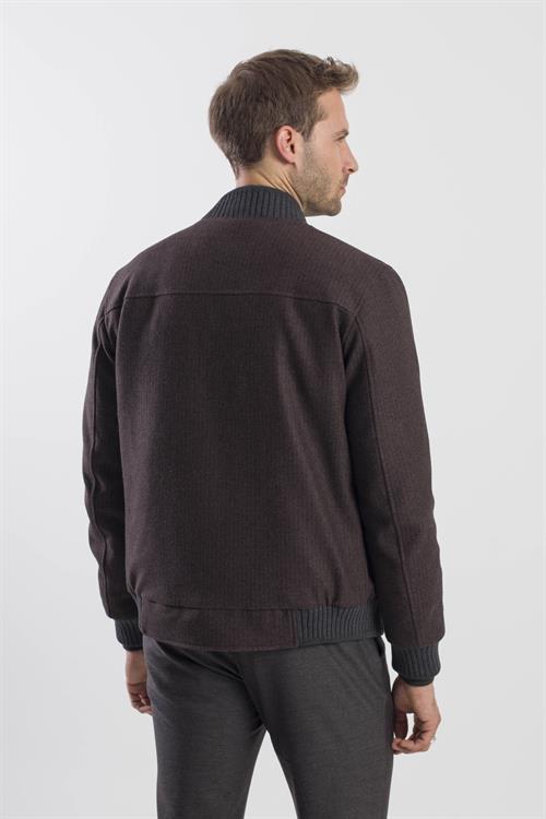 Kahve Comfort Fit Kolej Yaka Çizgili Mont