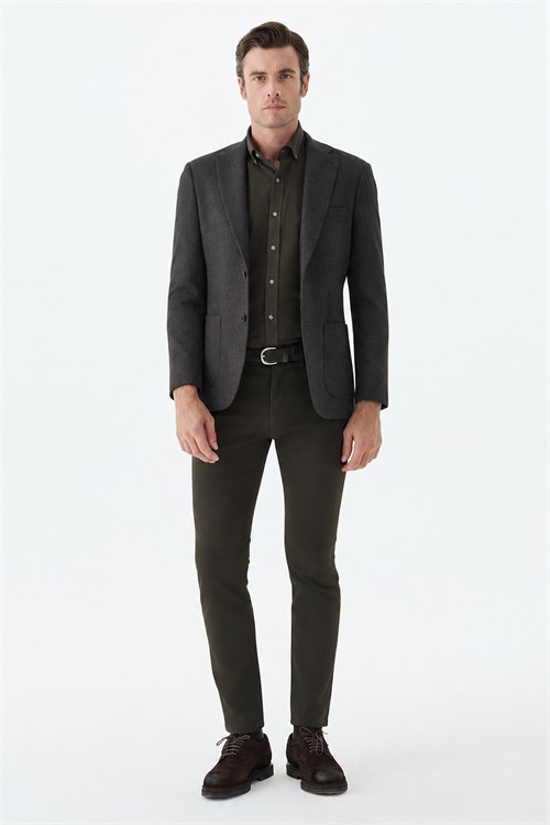 Kahve Slim Fit Mono Yaka Desenli Ceket