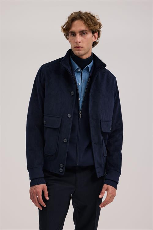 Lacivert Rahat Kalıp - Comfort Fit Mont Hakim Yaka