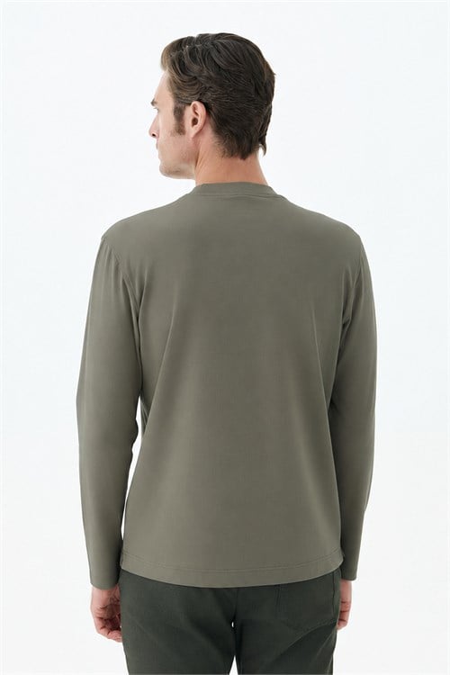 Haki Comfort Fit Rayon Karışımlı Bisiklet Yaka Sweatshirt