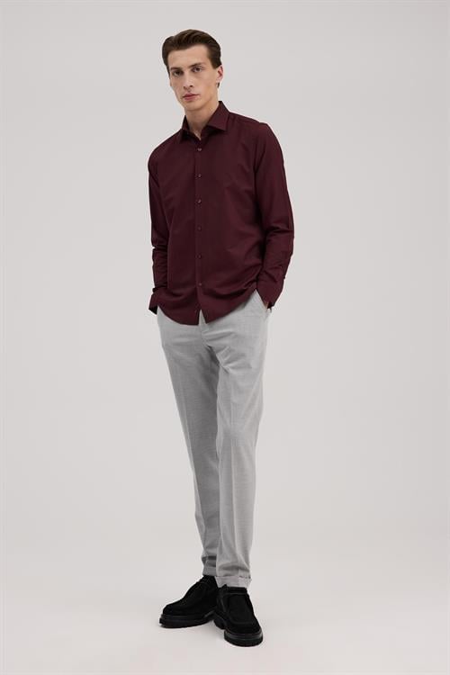 Bordo Rahat Kalıp - Comfort Fit Gömlek Klasik Yaka