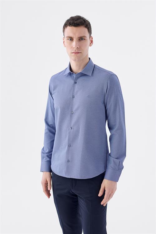 Rahat Kalıp - Comfort Fit Serili Gömlek-Jakamen  Yaka Alttan Düğmeli  Serili