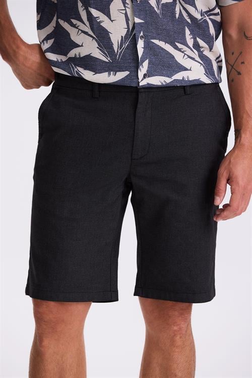 Siyah Comfort Fit Keten Dokulu Rahat Kesim Pamuklu Şort