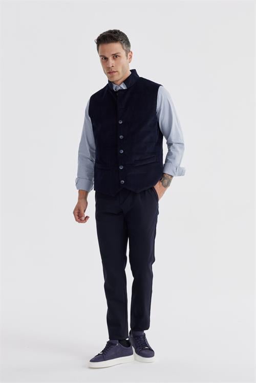 Lacivert Hakim Yaka Çift Taraflı Slim Fit Yelek