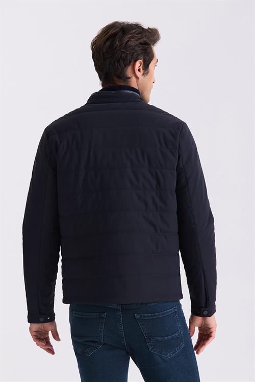 Lacivert Comfort Fit Dik Yaka Önü Fermuarlı Mevsimlik Mont