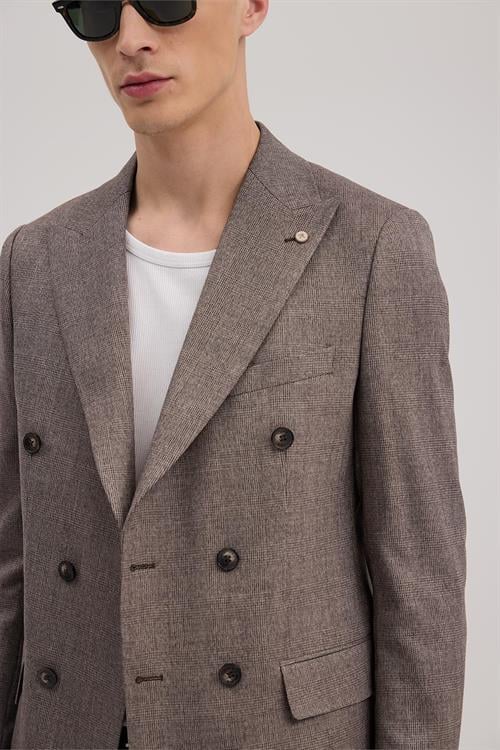 Bordo Dar Kalıp - Slim Fit Takım Elbise Kruvaze