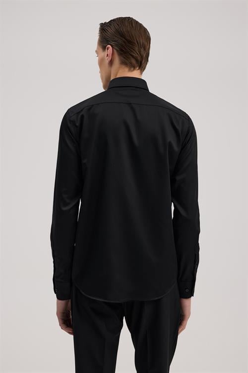 Siyah Comfort Fit %100 Pamuk Ütü Gerektirmeyen Non İron Gömlek